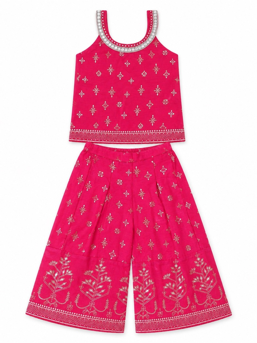 Girls' Pink Embellished Tank Top & Palazzo Pant Set (Indian festive Wear)